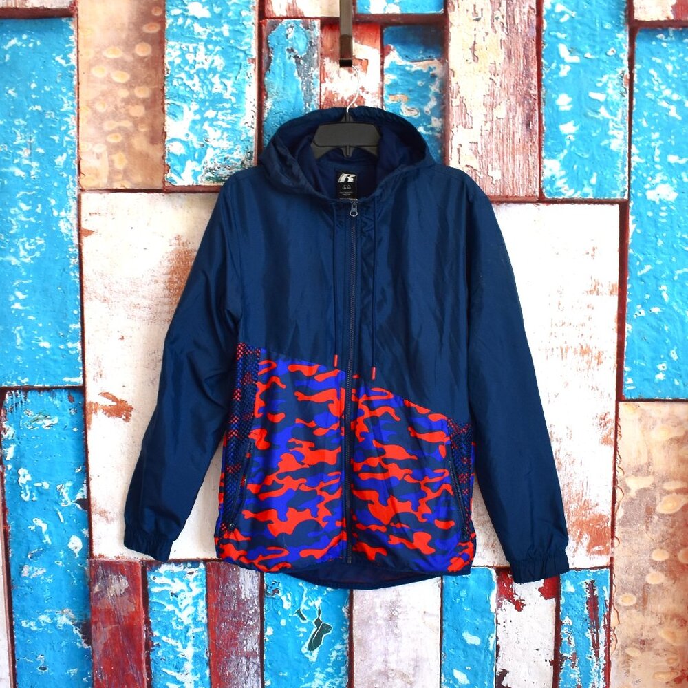 Men's Russell Jacket Active H2O-Repel Zippered Pocket SMALL Blue/Red